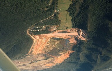 Slide, Ian McCann, Ariel view of the Cosntruction of Lake Bellfield, 1960's