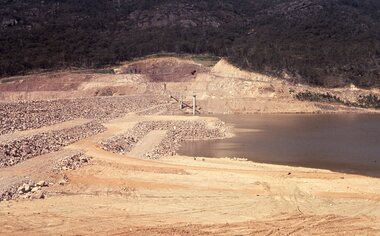 Slide, Lake Bellfield at the dam wall, being filled, 1960's