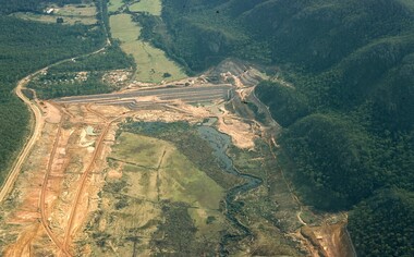 Slide, Ian McCann, Ariel View of Lake Bellfied looking down the valley showing the wall, 1960's