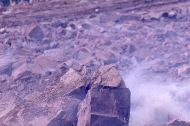 Slide, Rubble after an explosion durning the constrution of Lake Bellfied, 1960's