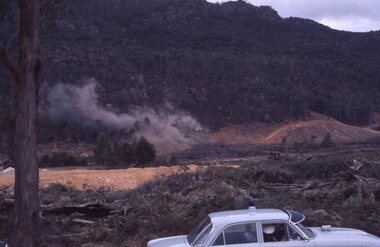Slide, Ian McCann, Lake Bellfield under constion from the road, 2022