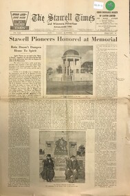 Archive - Newspaper Supplement, The Stawell Times News And Wimmera Advertiser. Pioneers Honored at Memorial 1947