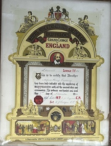 Archive - Framed Certificate, Royal Antediluvian Order of Bufaloes Grand lodge of England