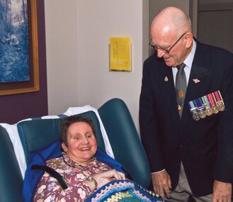 Photograph, Nursing Home Residents Prue Tredgett & Mr Graeme Cox, R.S.L. President in 1 Photo & Mr Ken Heslop & Mr Des Leonard R.S.L.Secretary in the other Photo 2009 -- Coloured