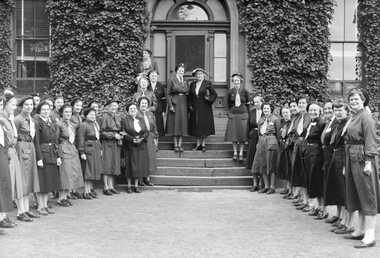 Photograph, Group Stawell Guide Leaders in Guide Uniform at Queen Elizabeth II Visit to Hamilton 1954