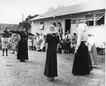 Photograph, Stawell Brownies in dress up in front of Guide Hall