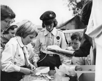 Photograph, Girl guides with cakes at guide hall