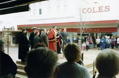 Photograph, Crew of HMAS Stawell being presented with keys to the city, c. 1980