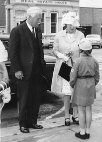 Photograph, Stawell Guide Debra Dryburgh presenting to Govenor Sir Rohan Delacombe and Lady Delacombe