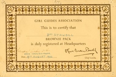 Certificate, Registration Certificate 2nd Stawell Brownie pack