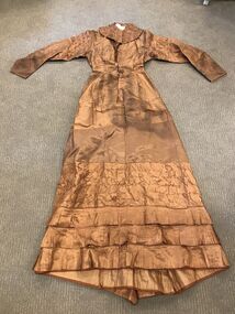 Costume, Brown Silk Taffeta Wedding Dress belonging to Johanna Draffin ne Bisset Simpson 1880, 1880