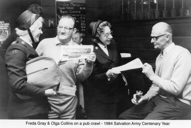 Photograph, Salvation officers Distributing the War Cry in a Hotel Bar