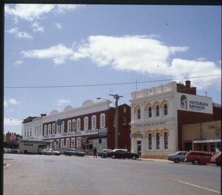 Slide, Set of Large Format colour positive slides of Stawell c1970 - Main Street with Town Hall Hotel and Victorian Savings & Loan Society Building