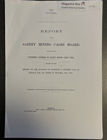 Booklet, Report  of the Safety Mining Cages Board, 1890