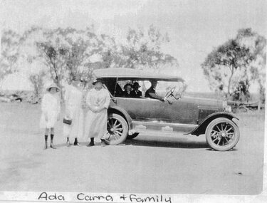 Photograph, Ada Carra and family with 1920's car
