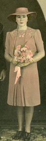 Clothing, Apricot "Letty Lynton" Wedding Dress 1941. Wedding of Nord Norbrum & Jack Bullen