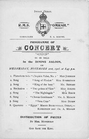 Programme - Realia, Concert programs from Steamships RMS Omrah and RMS Ophir 1906-1907