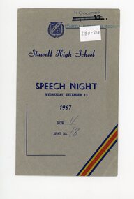 Book - Magazine, Stawell High School, Speech Night 1967.  Stawell High School, 1912-1986