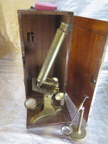 Realia, Microscope in Cedar Box with lens on stand