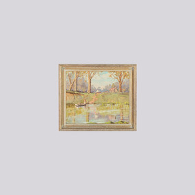 Painting, John Colin Angus, Ratray's Store and Punt - Crossing the Ovens - 1839, 1963