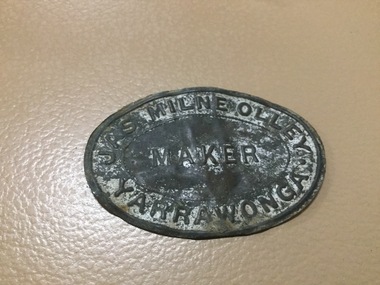 Badge - Business Plaque, James Milne Olley, Jas. Milne Olley, Yarrawonga