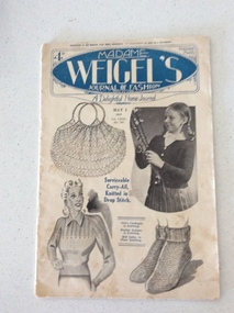 Knitting, crochet and sewing books x 6, Paton's and Baldwin's, Madame Weigel's Journal of fashion x 2, Paton's knitting book x 2, Weldon's Socks and stockings, Enid Gilchrist's Toddlers clothes, 1942, 1943, 1950's