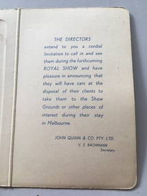 Souvenir - Invitation card, 1834-1934 Melbourne Centenary Celebrations and Royal Show, 1934