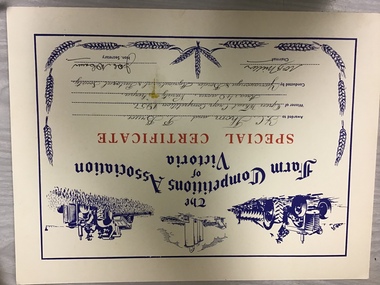 Prize certificate Yarrawonga A&P Association, Special certificate Crop Competition, 1957