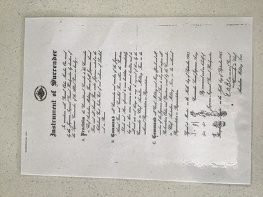 Laminated photocopy, Instrument of Surrender