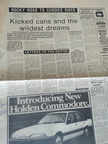 Newspaper - Newspaper article ab out the road the The Lodge fishing spot, Rocky road to Curdies River