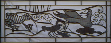 Deborah Halpern (b.1957 Melb) with Malcolm Laurence (b.1974 Melb), Malcolm Laurence, The Spirit of Nillumbik (balustrade panels x11); Location: Eltham Town Square - Main St, Eltham, 2001
