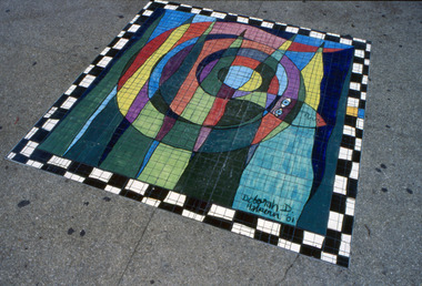 Floor mosaic: Deborah Halpern (b.1957 Melb.), Deborah Halpern, The Spirit of Nillumbik (Mosaic), Location: Eltham Town Square - Main St, Eltham, 2001