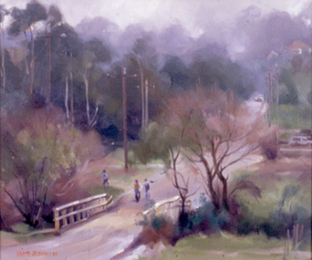 Painting: Hilary JACKMAN (b.1943 Melb AUS), Brougham Street Bridge, 1980