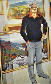 Painting: Max DIMMACK (b.1922 AUS), Artist and Paintings (Self Portrait)