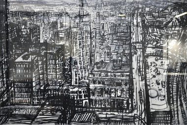 Print (drypoint): Marco LUCCIO (b.1969 ITA, arrived 1974 AUS)), Spencer Street from above 2