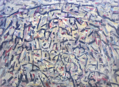 Painting: Lindsay EDWARDS (b.1991 - d.2007 Vic, AUS), Untitled (grey abstract landscape with tree)