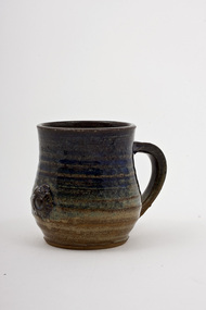Pottery (mug): Alma Shanahan (b.1923 - d.2015 Vic, AUS), Blue Mug with Pressed Decoration