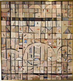 Painting: Lindsay EDWARDS (b.1991 - d.2007 Vic, AUS), Untitled (townscape with arcs)