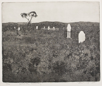 Print (acquatint): David ARMFIELD (b.1923 Melb. AUS-d.2010 AUS), Silverton Cemetery