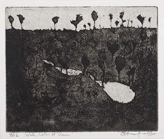 Print (acquatint): David ARMFIELD (b.1923 Melb. AUS-d.2010 AUS), Water-Holes at Dawn