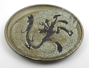 Pottery (plate): Joan ARMFIELD and David ARMFIELD, Platter with Crackled Glaze and Grevillia Decoration