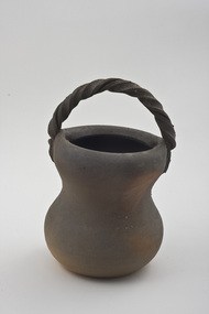 Pottery (vessel): Geoffrey DAVIDSON, Cylindrical Gourd Vessel with Braided Handle