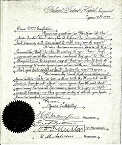 Letter Resignation from Matron Eagleton, 13th June 1912