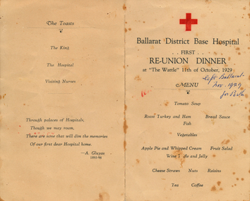 1st Reunion Dinner Menu, 11 Oct 1929