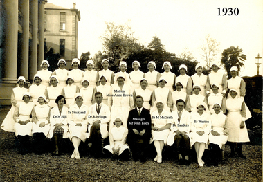 Matron Miss Anne Brown with staff, 1930