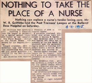 1975 Newspaper article - Annual Reunion BBH Trained Nurses League