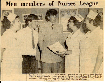 1972 Newspaper article - Male Nurses Joining BBH Trained Nurses League