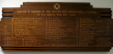 Ballarat Base Hospital Nurses WW1 Honour Board
