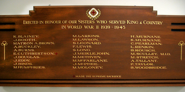 Ballarat Base Hospital Nurses WW11 Honour Board