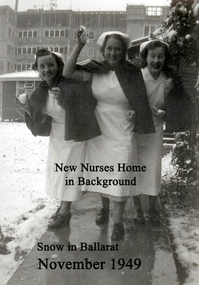 1949 November, Snow in Ballarat, New Nurses Building in Background